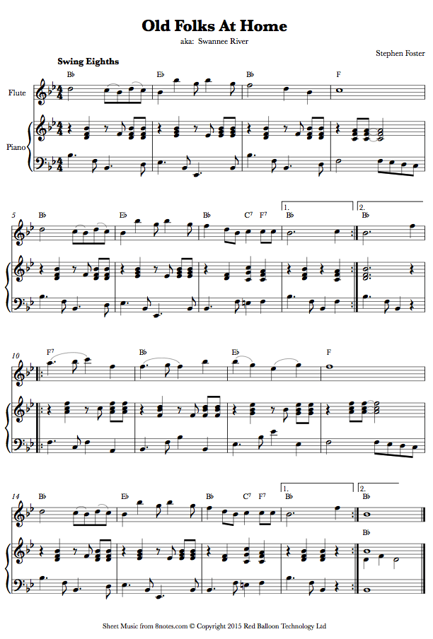 Stephen Foster Old Folks At Home (Swannee River) sheet music for