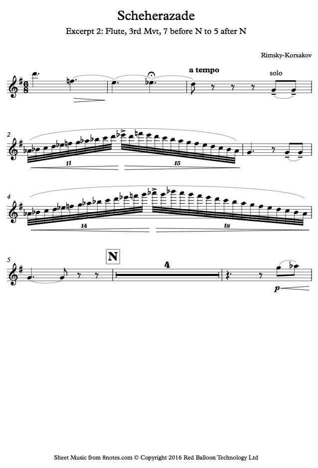 RimskyKorsakov Scheherazade Excerpt 2 Flute, 3rd Mvt, 7 before N to