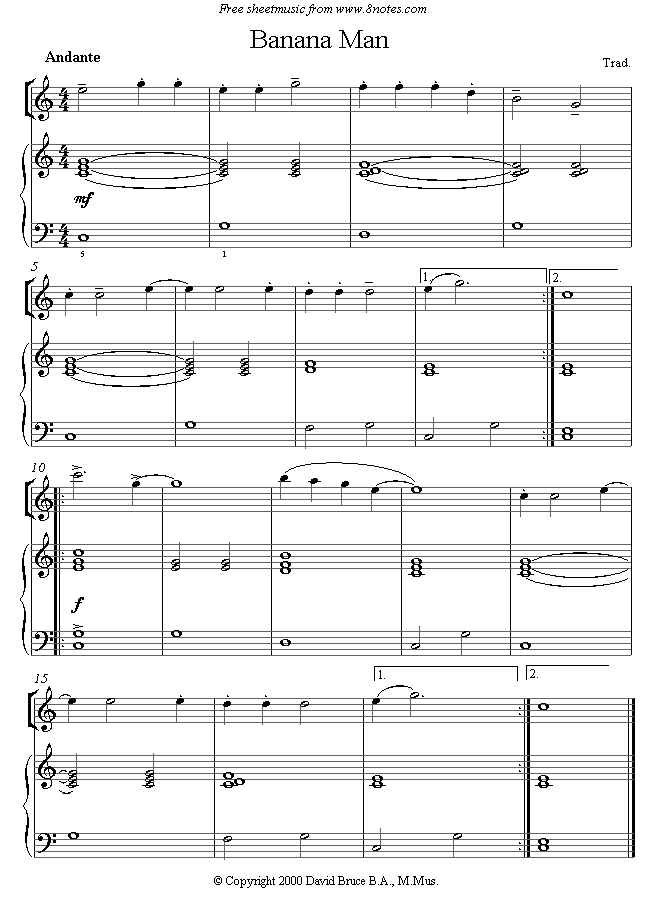 Banana Man (Jamaica) sheet music for Flute