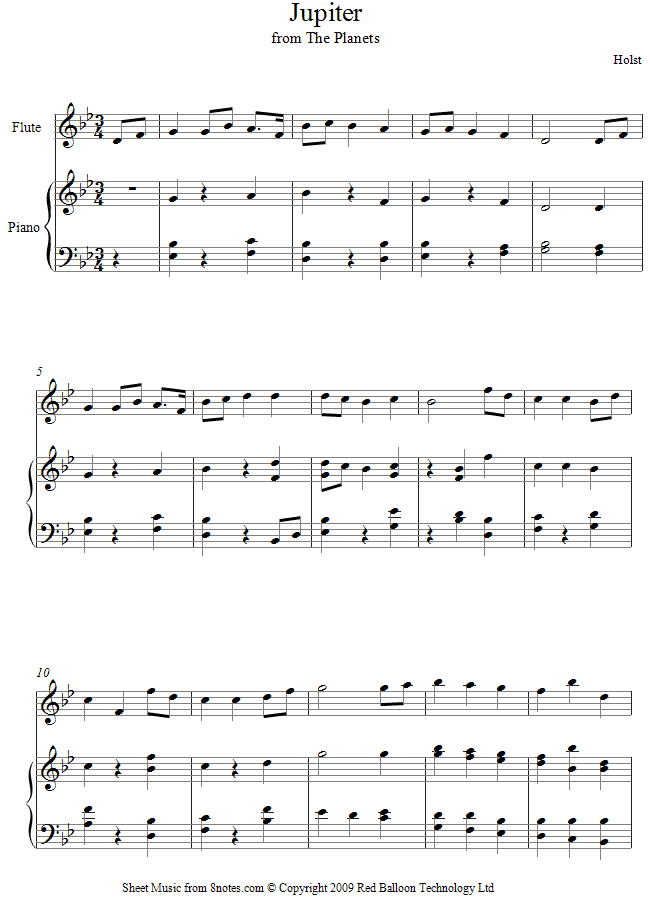Holst Jupiter from the (theme) sheet music for Flute