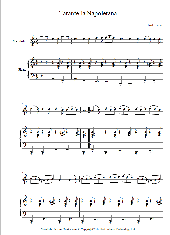 Tarantella Napoletana (Traditional Italian) sheet music for Mandolin