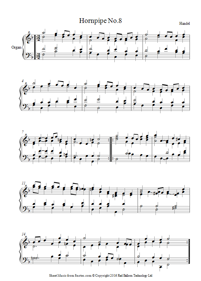 Handel Hornpipe from Water Music sheet music for Organ
