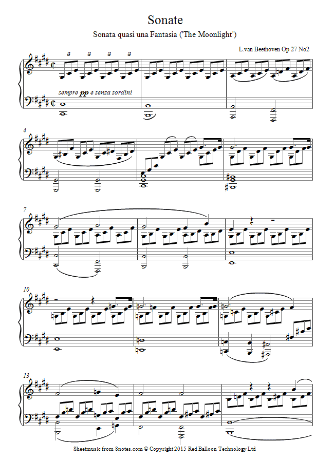 Beethoven - Moonlight Sonata (1st mvt) sheet music for Piano - 8notes.com