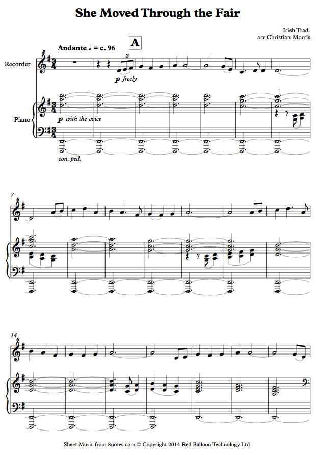 She Moved Through the Fair (Irish trad.) sheet music for Recorder