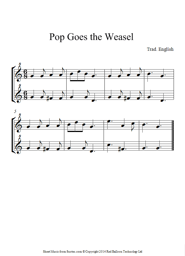 Pop Goes the Weasel sheet music for Recorder Duet Pop Goes the Weasel sheet music for Recorder Duet
