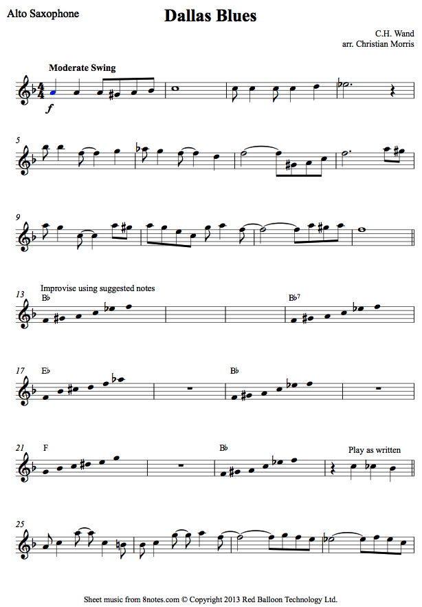Hart Wand Dallas Blues sheet music for Saxophone