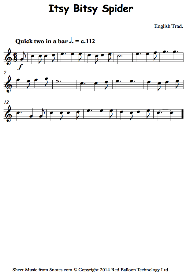Itsy Bitsy Spider (English Traditional) sheet music for Saxophone