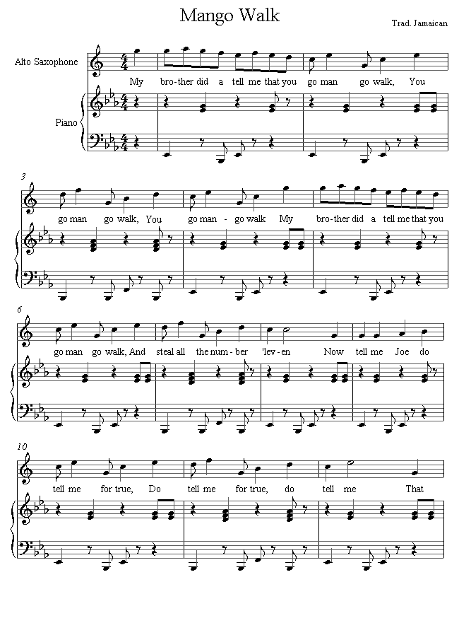 Mango Walk (Jamaican) sheet music for Saxophone