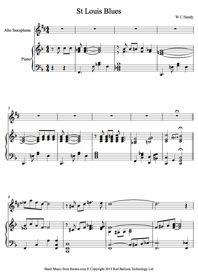 W C Handy St Louis Blues sheet music for Saxophone