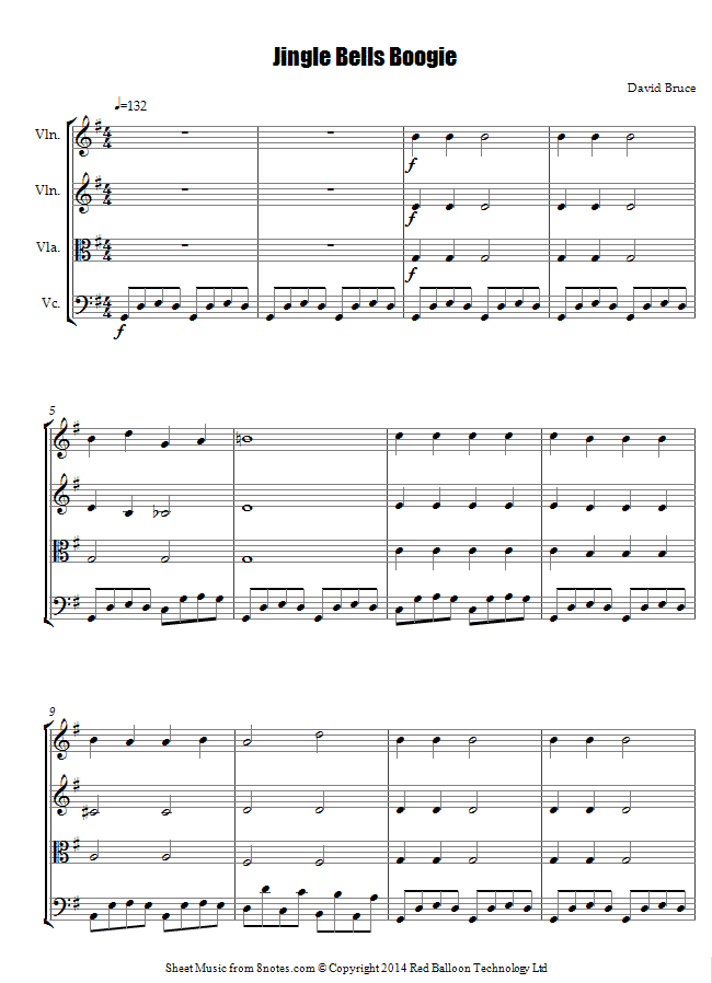 David Bruce Jingle Bells Boogie sheet music for String Quartet