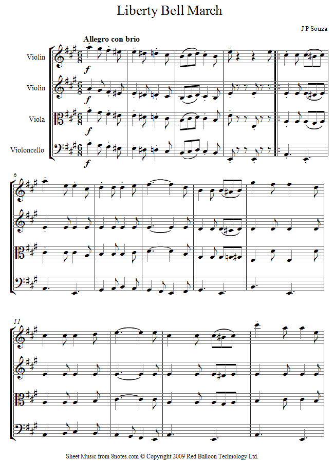 Sousa Liberty Bell March sheet music for String Quartet