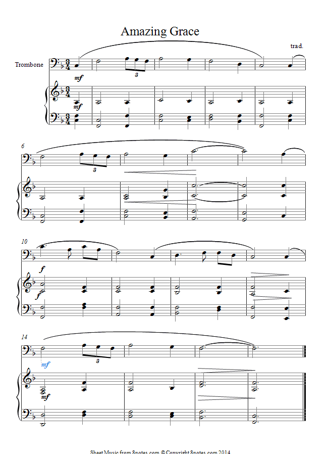 Amazing Grace sheet music for Trombone