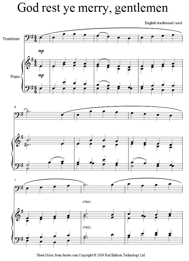 God rest you merry gentlemen sheet music for Trombone