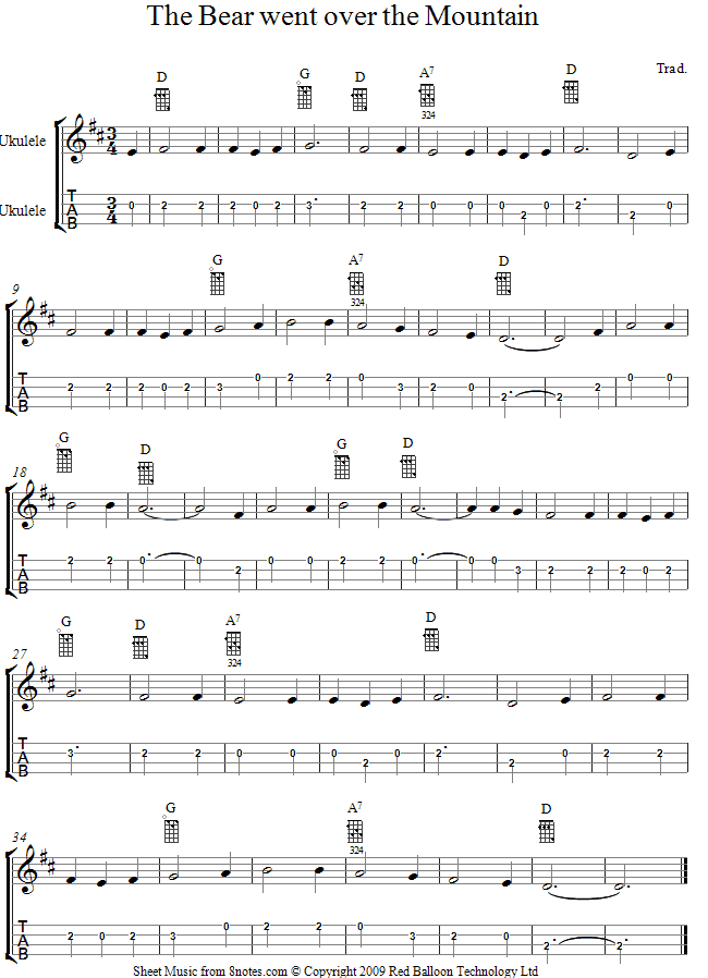 The Bear went over the Mountain sheet music for Ukulele