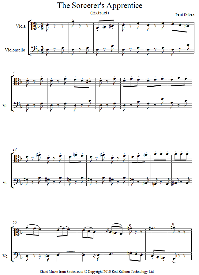 Dukas The Sorcerers Apprentice (extract) sheet music for ViolaCello