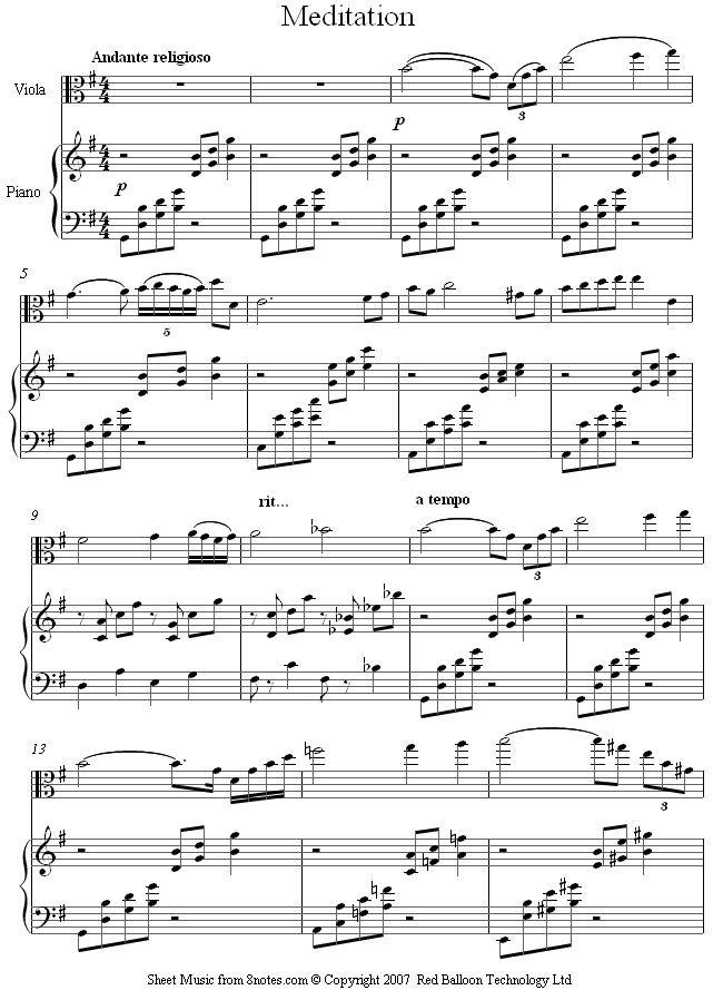 viola meditation sheet music