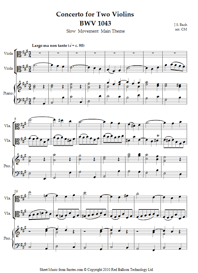 Bach Concerto for Two Violins BWV 1043 (Slow Movement Main Theme