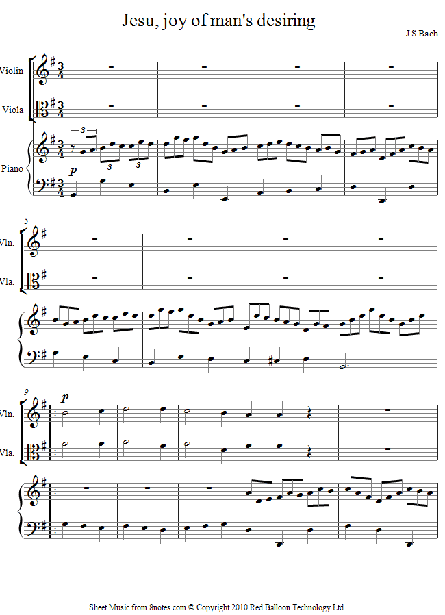 Bach Jesu Joy of Mans Desiring (version with piano) sheet music for