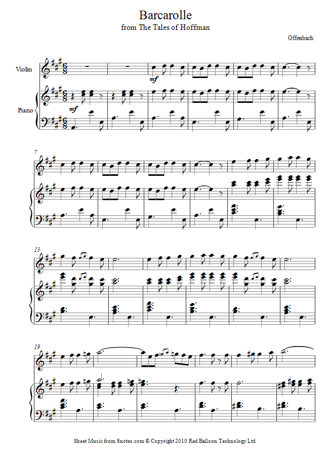 Offenbach Barcarolle from Tales of Hoffman sheet music for Violin