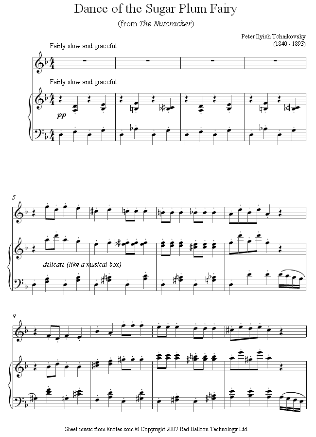 Tchaikovsky Dance of the Sugar Plum Fairy from the Nutcracker sheet