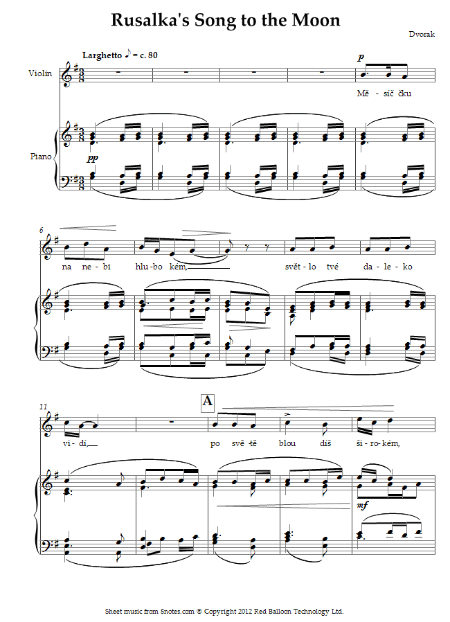 Dvořák Rusalkas Song to the Moon sheet music for Voice