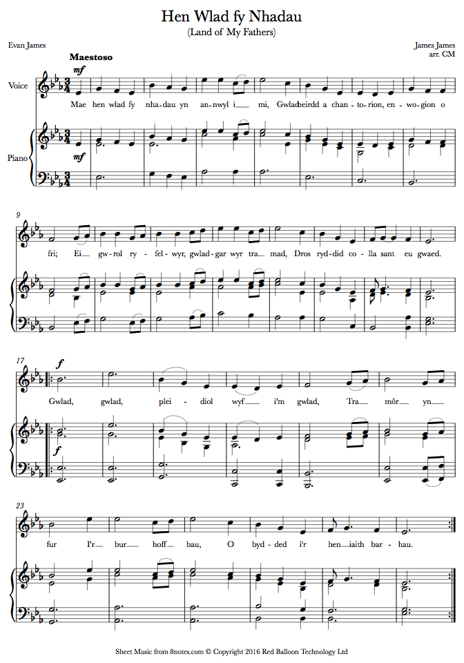 Hen Wlad fy Nhadau (Land of My Fathers) (Welsh National Anthem) sheet