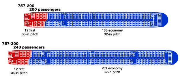 Boeing 757 Family Seating Charts