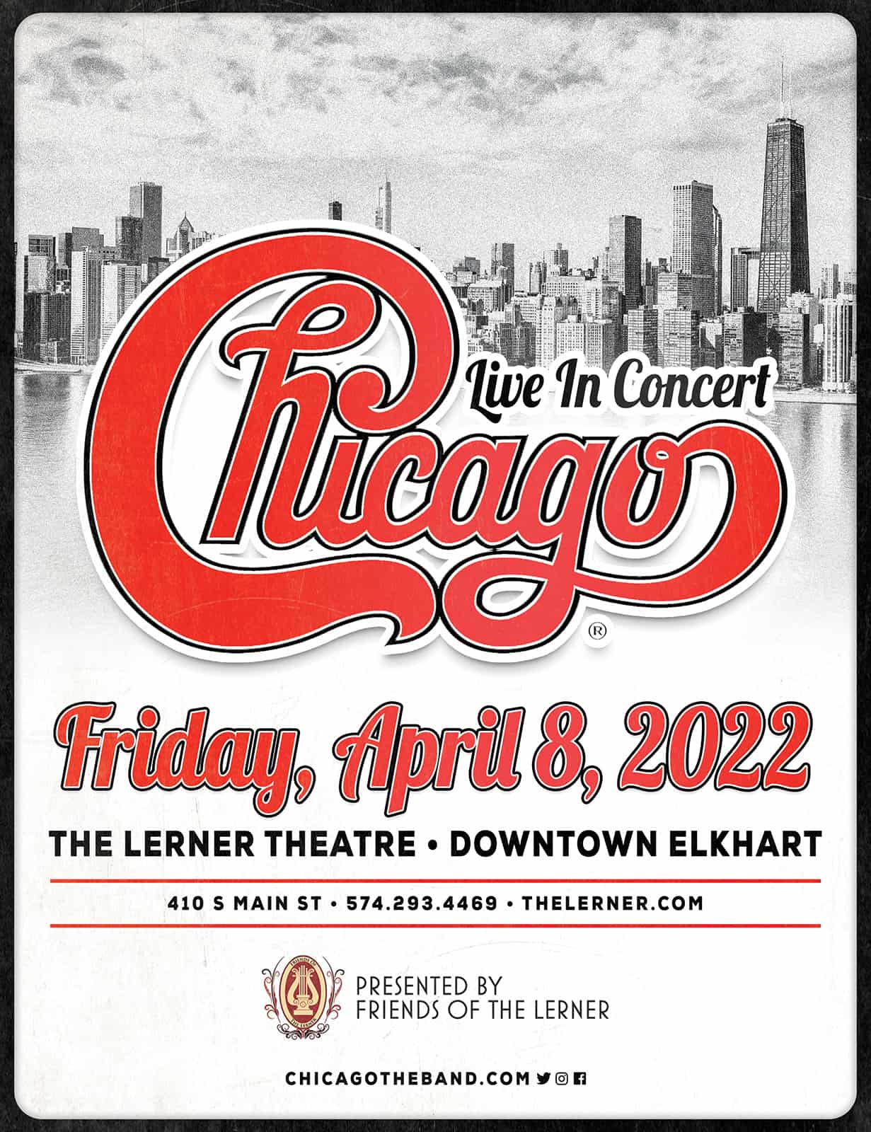 Chicago Live in Concert, coming to The Lerner Theatre this spring 95.3 MNC