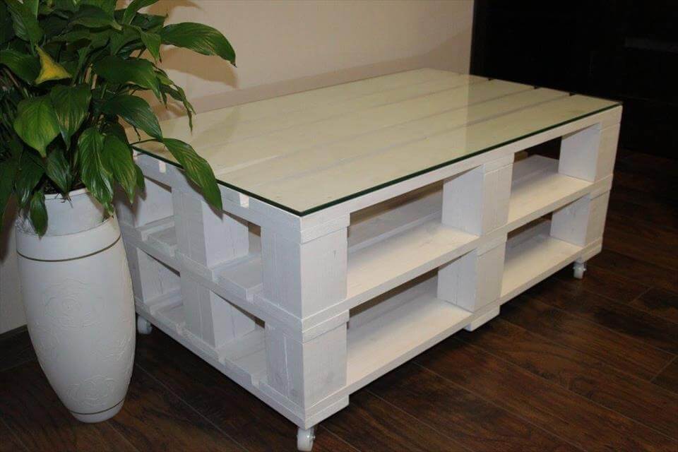 Pallet Stained Coffee Table with Glass Top 99 Pallets