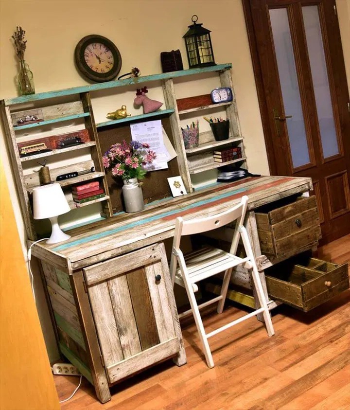 Antique Pallets Wood Desk with Shelves 99 Pallets