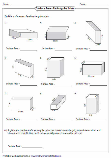 Find The Surface Area Rectangular Prism Worksheets 99Worksheets