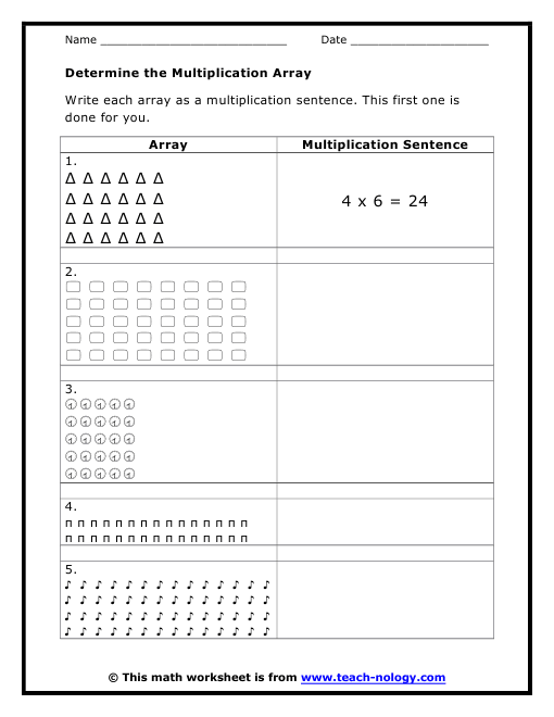 Multiplication: Array Multiplication (Part One) Worksheets | 99Worksheets