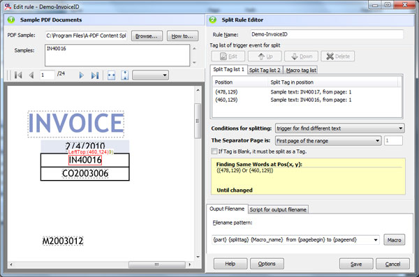 How to split PDF which has different text in the same specified to How to split PDF which has different text in the same specified to