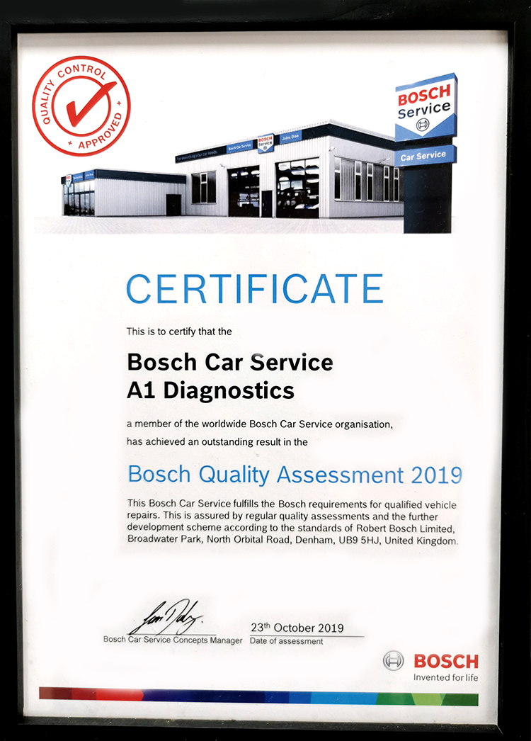 A1 Diagnostics receive certificate from BOSCH for outstanding