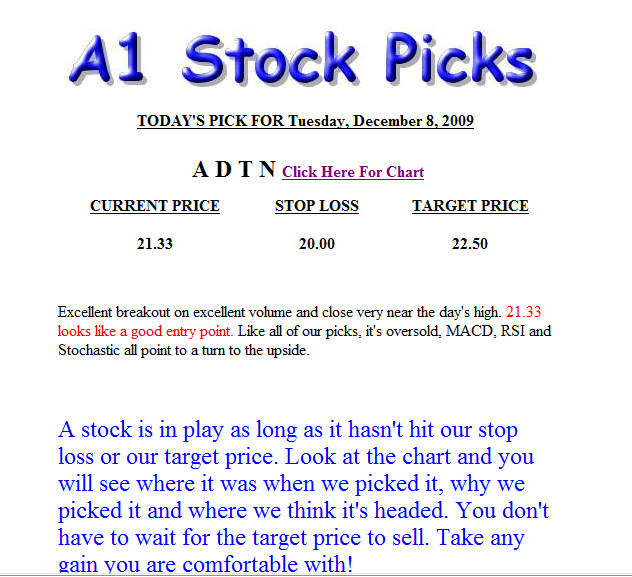 Daily Stock Picks, Stock Market Advice A1 Stock Picks Services