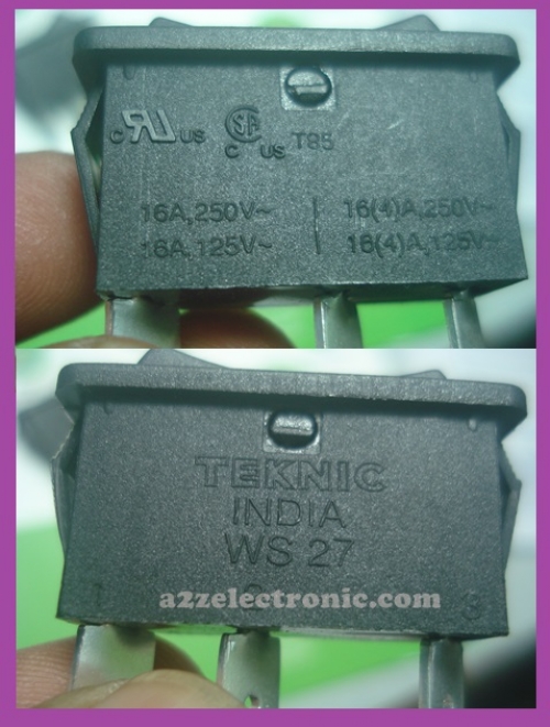 16A 250V SPDT WS27NF6, NonIlluminated, OnOffOn, with marking, 3Pin