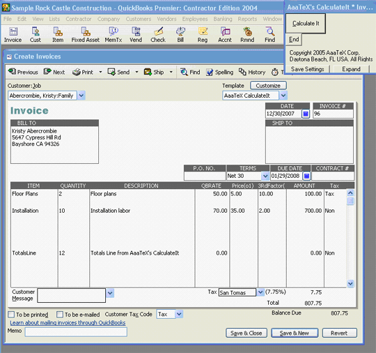 AaaTeX Calculate Extra columns, weights, sizes Integrator to QuickBooks