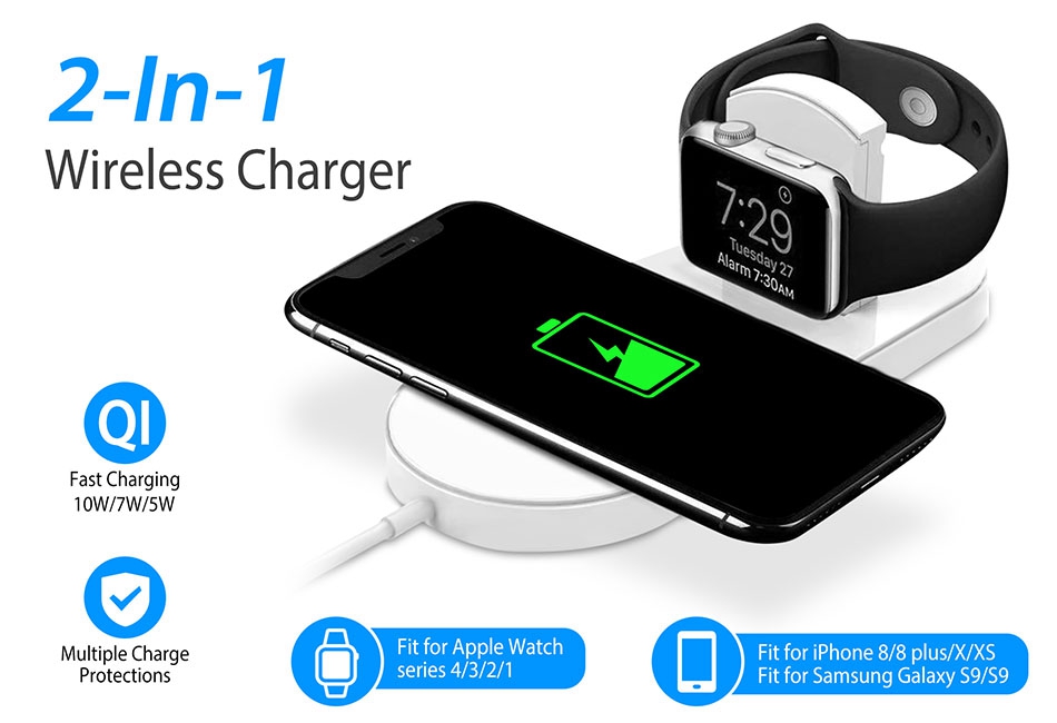 10W Fast Qi Wireless Charger Pad For Apple Watch 4/3/2/1/ iPhone