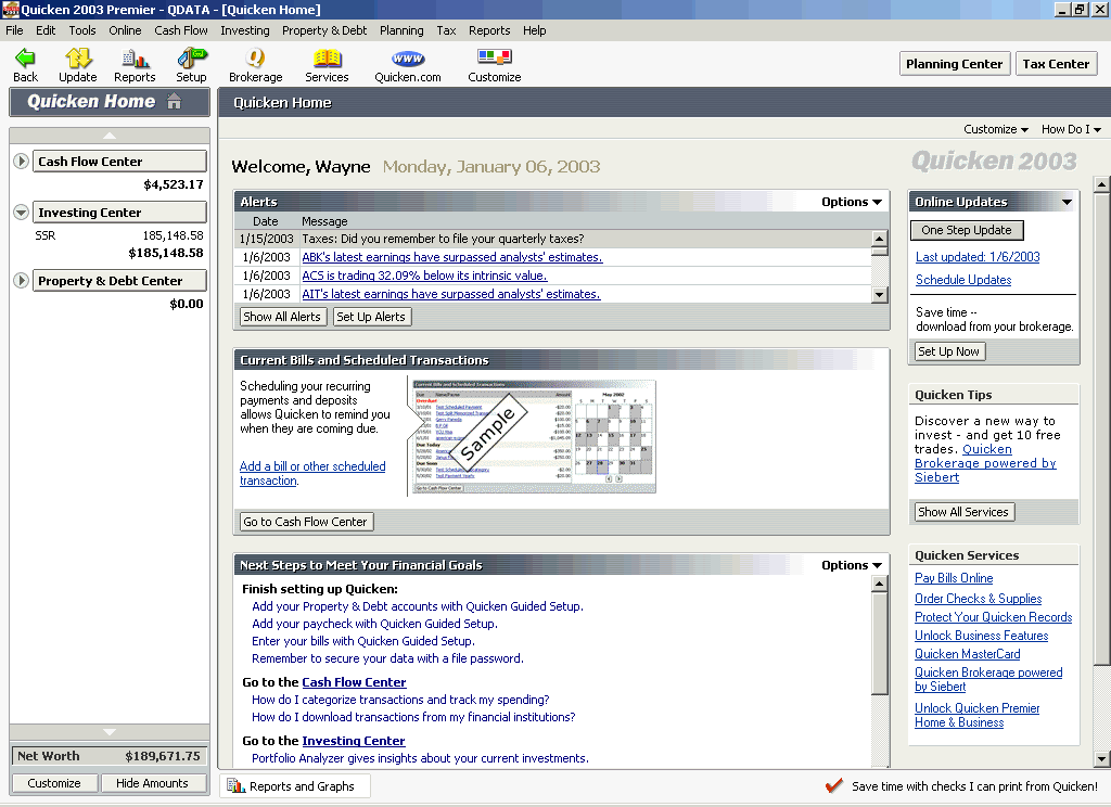 Feature Quicken 2003 Premier vs. Money 2003 Deluxe AAII
