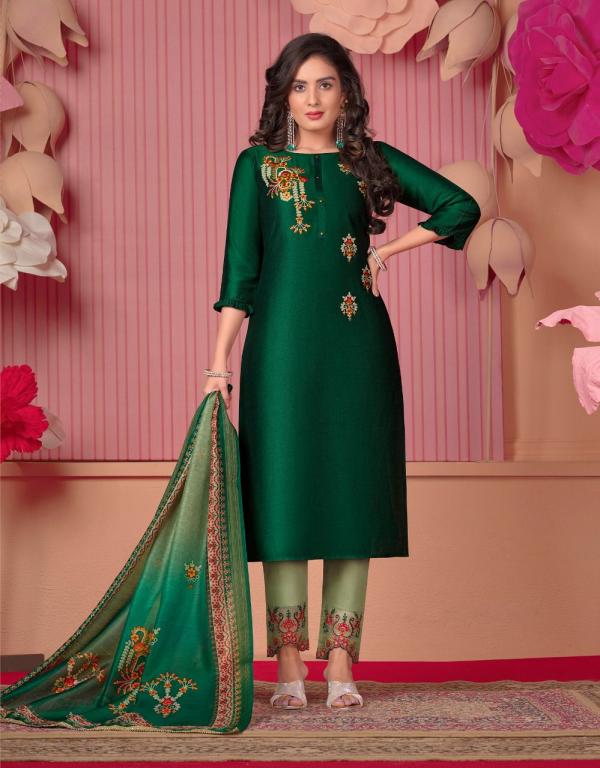 Bottle Green Heavy Embroidery Silk Suits 10005 Aarshi Fashions
