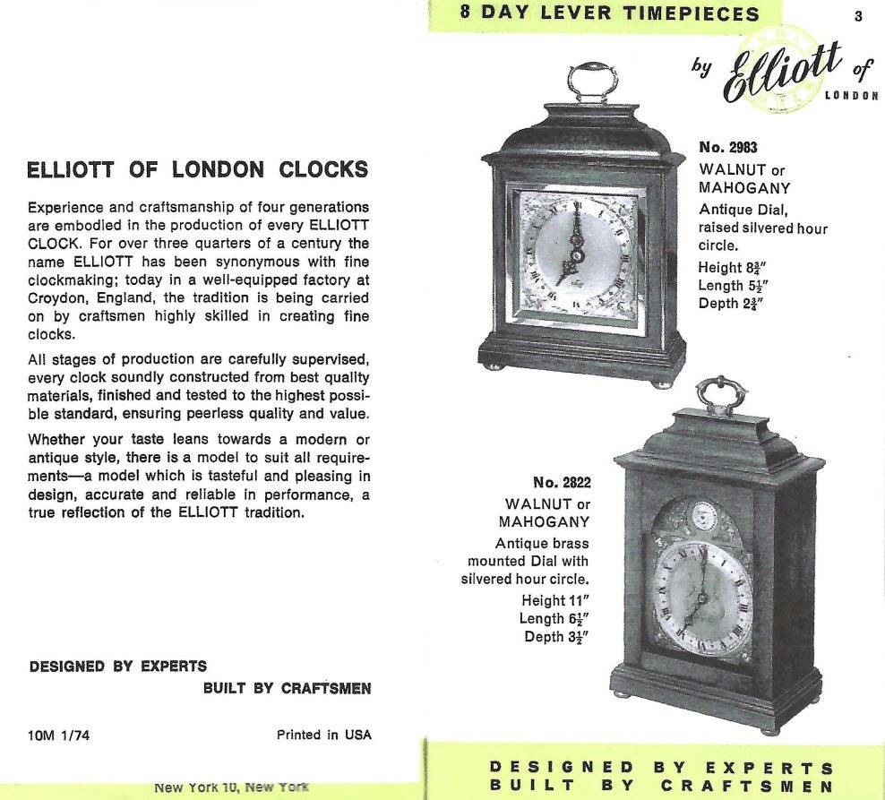 Elliott Clock Catalogue 1974