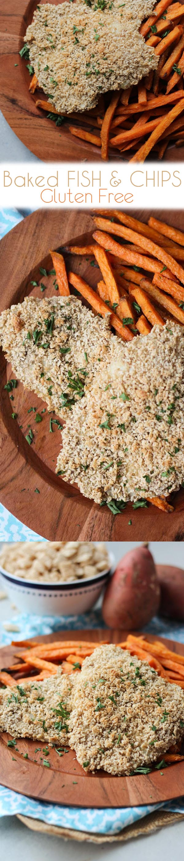 Gluten Free Baked Panko Fish and Chips with Sweet Potato Fries