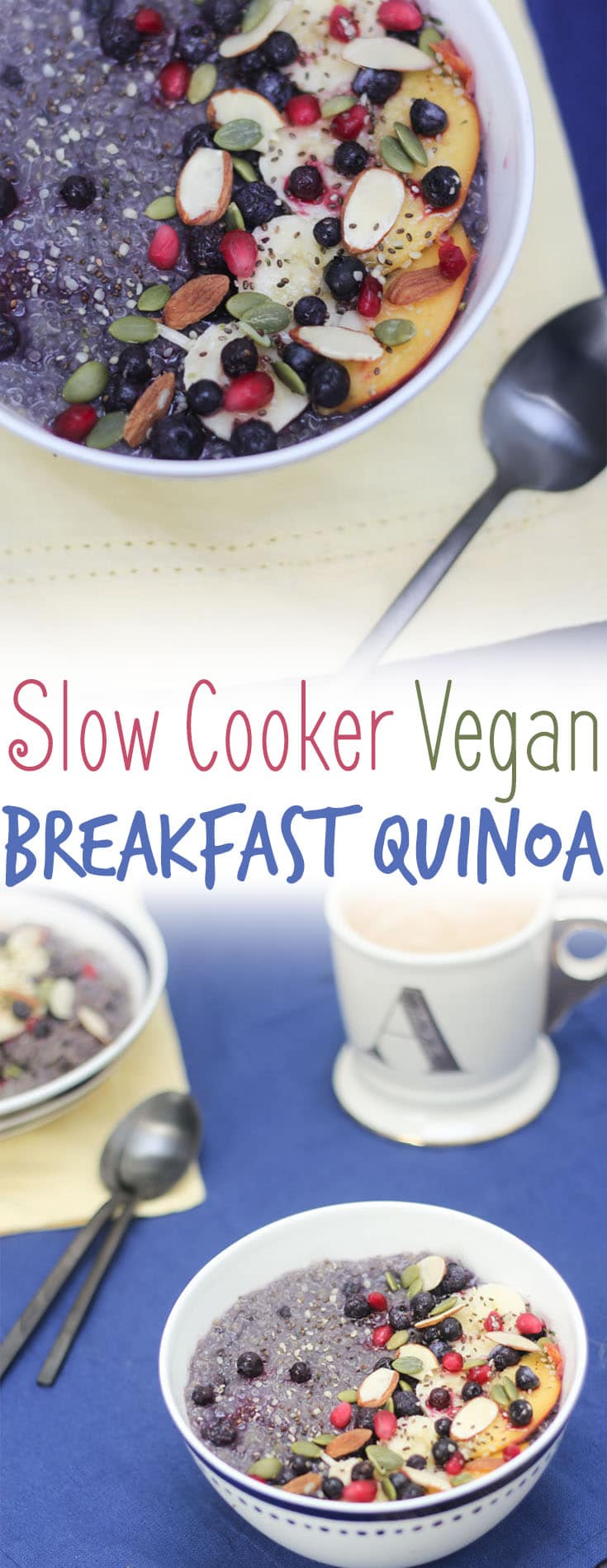 Slow Cooker Vegan Breakfast Quinoa with Blueberries and Bananas No