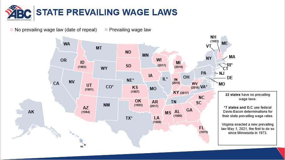 Prevailing Wage States Map DavisBacon Act