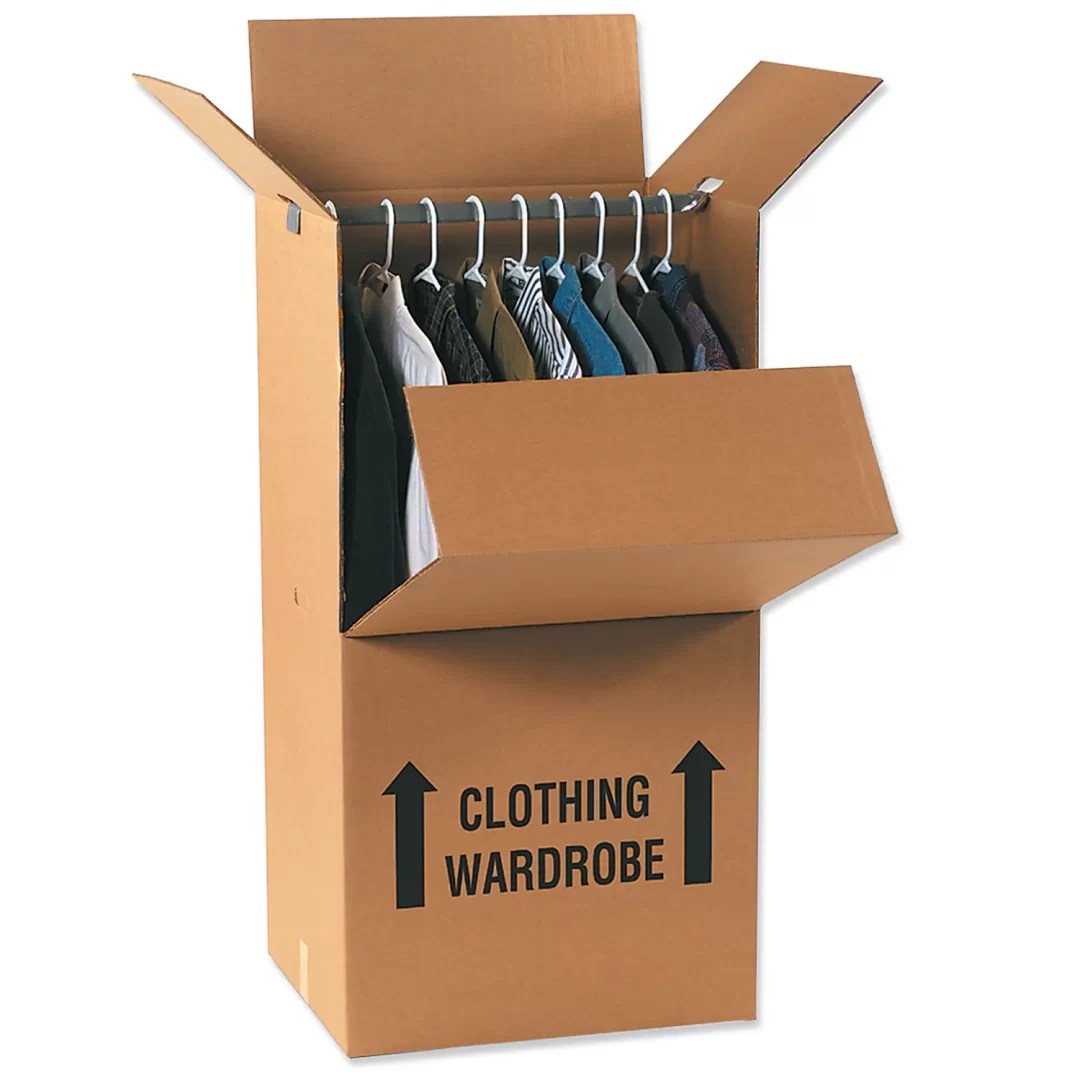 Wardrobe Moving Box w/ Metal Hanging Bar and Handles ABC Box Co.