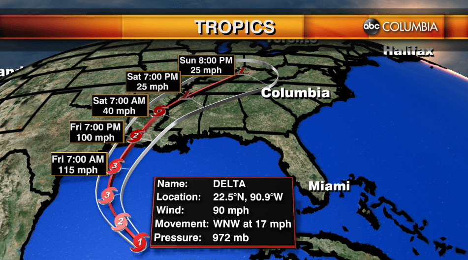 Hurricane Delta is Headed Towards Louisiana ABC Columbia