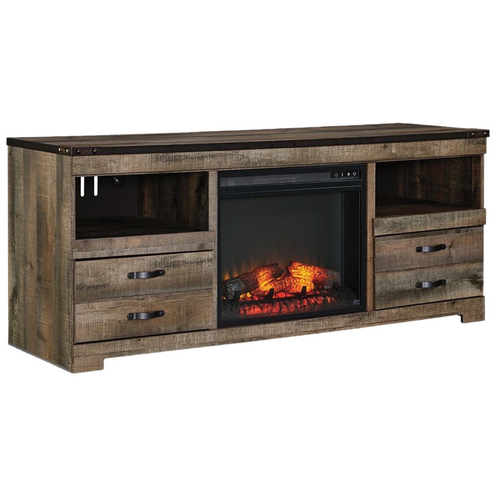ASHLEY Rustic Plank Finish TV Console with Fireplace insert included