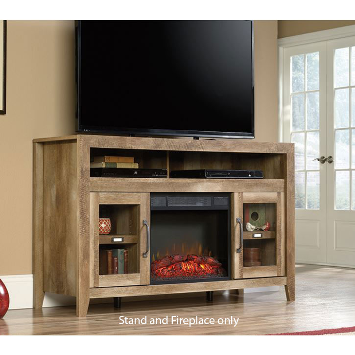SAUDER Craftsman Oak 60" TV Cradenza with Realistic fireplace insert