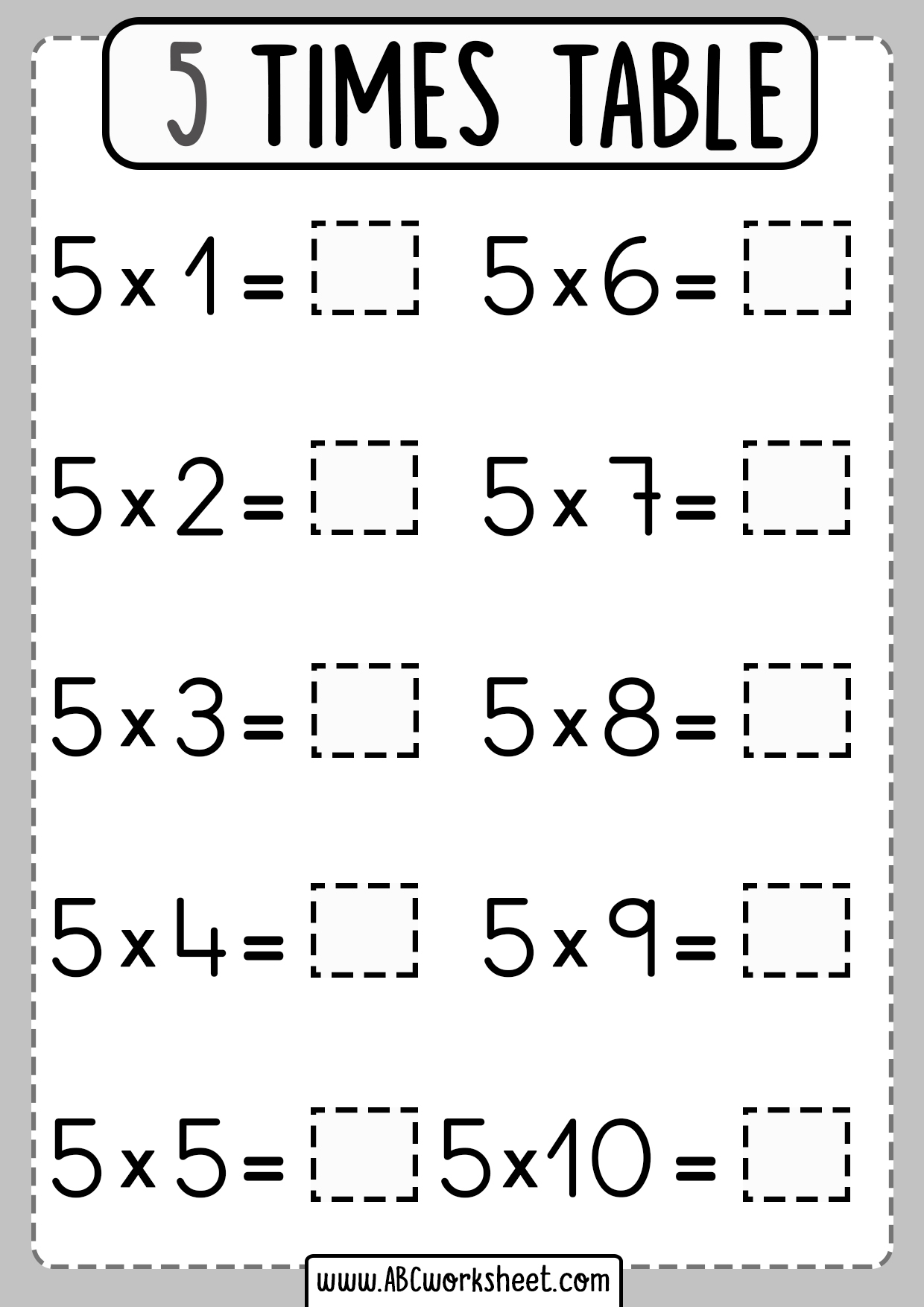 Time Tables Worksheets