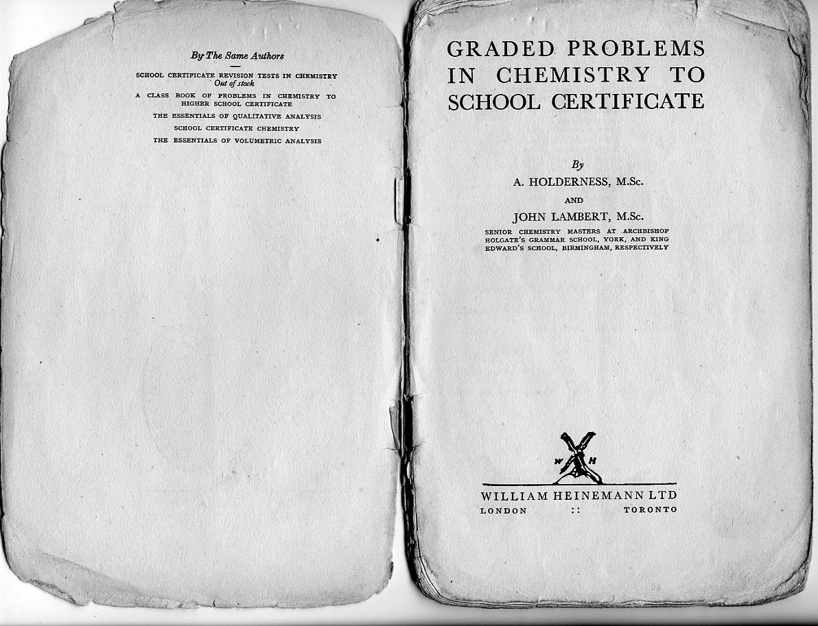 Details of Holderness and Lambert Chemistry Problems Booklet